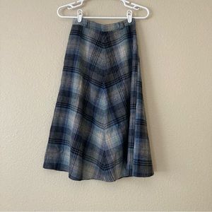Vintage blue plaid midi skirt